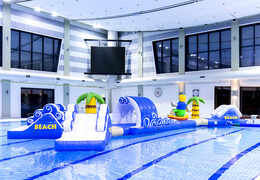 Kup teraz podwójny tor przeszkód rozbudowana atrakcja wodna dla dzieci z motywem surfera. Zamów online dmuchane tory wodne które przyciągną wzrok klientów od JB Dmuchance