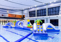 Kup teraz podwójny tor przeszkód rozbudowana atrakcja wodna dla dzieci z motywem surfera. Zamów online dmuchane tory wodne które przyciągną wzrok klientów od JB Dmuchance