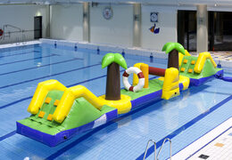 Zamów 12-metrowy dmuchany tor przeszkód na Hawajach z 2 zjeżdżalniami dla młodszych i starszych. Kup nadmuchiwane tory przeszkód online już teraz w JB Dmuchańce Polska