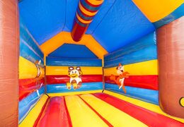 Kup standardowe dmuchany zamek w efektownych kolorach z dużym obiektem 3D w kształcie małpy na wierzchu. Zamów dmuchane zamki online w JB Dmuchańce Polska