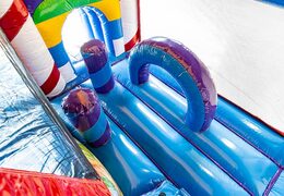 Duży dmuchany zamek wielozadaniowy ze zjeżdżalnią w motywie Lego dla dzieci. Kup dmuchane zamki online w JB Dmuchańce Polska