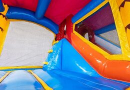 Dmuchany zamek Jumpy Happy Splash różowo żółty z kąpielą wodną i z motywem flaminga. Kolorowy plac wodny dla dzieci z opcja skakania zamów online w JB Dmuchance