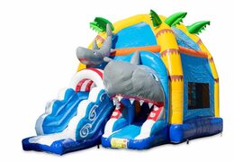 Kup nadmuchiwany kryty dmuchany zamek maxifun w kolorze żółto-zielonym w motywie super rekina dla dzieci. Zamów dmuchane zamki do skakania online w JB Dmuchańce Polska