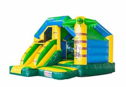 Oferuję kolorowy dmuchany plac zabaw zamek combo ze ślizgiem i motywem dżungli dla dzieci. Kup z szybką wysyłką od producenta dmuchane atrakcje w JB Dmuchance.