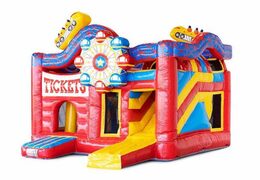 Kup od ręki rozbudowany kolorowy dmuchany plac zabaw w klimacie parku rozrywki i kolejki górskiej dla dzieci. Zamów online wymarzone dmuchańce tylko w JB Dmuchance