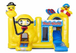 nadmuchiwana poduszka powietrzna ze zjeżdżalnią w kolorze żółtym z kaczkami na sprzedaż dla dzieci