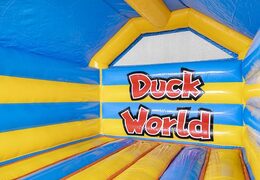 Zamów nadmuchiwany dmuchany zamek niebiesko-żółty w motywie kaczki dla dzieci