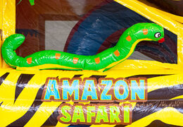 Nadmuchiwana poduszka powietrzna z dachem i zjeżdżalnią w stylu safari ze zwierzętami 3D na górze na sprzedaż dla dzieci