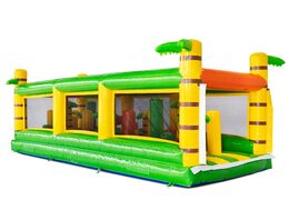 Modułowy tor przeszkód w kolorach żółtym, zielonym i pomarańczowym z palmą