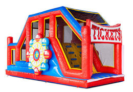 Czerwone niebieskie żółte dmuchane moduły toru przeszkód Base Jump