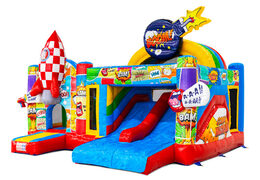 Zamczysko dmuchane Multiplay Dubbelslide z dwoma zjeżdżalniami w komiksowym motywieZamczysko dmuchane Multiplay Dubbelslide z dwoma zjeżdżalniami w komiksowym motywie