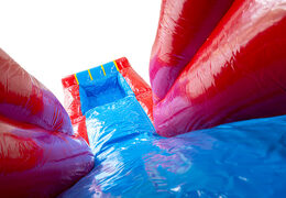 Kolorowy zamek dmuchany A-frame Super Comic w tematyce komiksowej dla wynajmujących, zamów online teraz