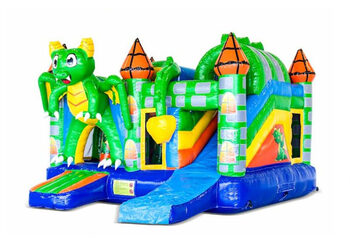 Na sprzedaż dmuchany zielony plac zabaw ze smokiem na bramce dla dzieci.  Zamów najlepsze profesjonalne dmuchańce na sprzedaż z dostawą do domu od JB Dmuchance