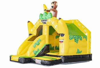 Springkussen opblaasbaar in bananen apen thema met glijbaan te koop voor kinderen