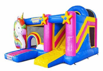 Zamów nadmuchiwany dmuchany zamek ze zjeżdżalnią w motywie jednorożca dla dzieci