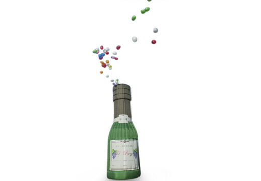 Do kupienia 7 metrowa dmuchana butelka szampana wypełniona balonami na imprezy urodzinowe. Kup online nadmuchiwane kolorowe dekoracje urodzinowe dla dzieci i dorosłych od JB Dmuchance Polska