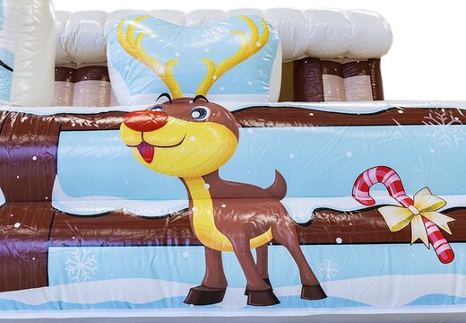  Do kupienia brązowy domek dmuchana chatka świętego mikołaja z dachem pokrytym śniegiem, z wnętrzem do dowolnej aranżacji. Zamów online dmuchane obiekty dekoracyjne od producenta JB Dmuchance