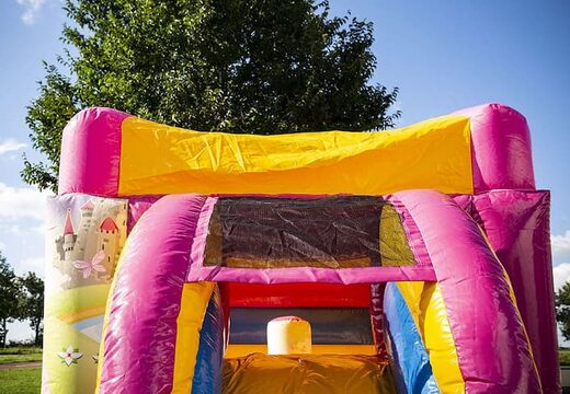 Mały dmuchany wielofunkcyjny leżaczek żółto-różowy w bajkowym motywie księżniczki do kupienia. Zamów online w JB Dmuchańce Polska