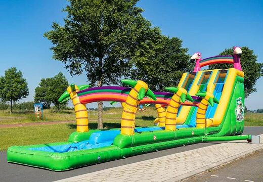 Kup dmuchany zamek drop & slide jungle z podwójną zjeżdżalnią dla dzieci. Zamów dmuchane zamki online w JB Dmuchańce Polska