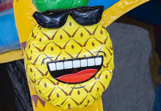 Dmuchany zamek Jumpy Happy Splash różowo żółty z kąpielą wodną i z motywem flaminga. Kolorowy plac wodny dla dzieci z opcja skakania zamów online w JB Dmuchance