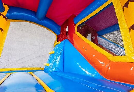 Dmuchany zamek Jumpy Happy Splash różowo żółty z kąpielą wodną i z motywem flaminga. Kolorowy plac wodny dla dzieci z opcja skakania zamów online w JB Dmuchance