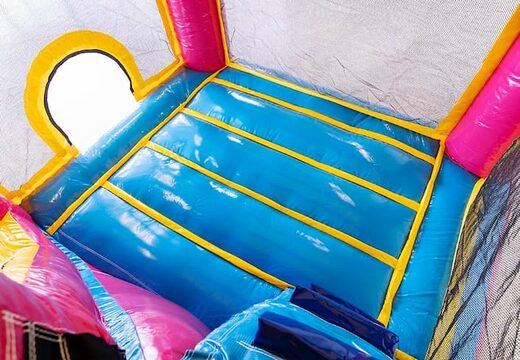 Dmuchany zamek Jumpy Happy Splash różowy z kąpielą wodną z motywem jednorożca. Tęczowy plac wodny dla dzieci zamów online w JB Dmuchance