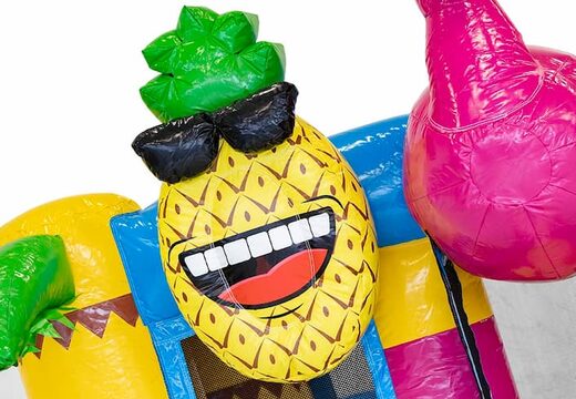 Zamów mini dmuchany zamek multiplay w motywie flaminga ze zjeżdżalnią dla dzieci. Nadmuchiwane dmuchane zamki ze zjeżdżalnią na sprzedaż w JB Dmuchańce Polska