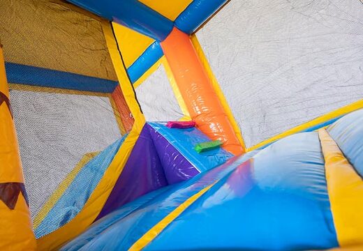 Na sprzedaż dmuchany zamek różowo-żółty Flaming Multi Splash ze zjeżdżalnią i kąpielą wodną. Kup najlepsze dmuchańce do zabaw na świeżym powietrzu dla dzieci w JB Dmuchance