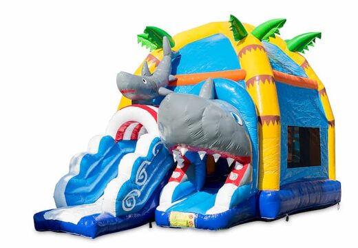 Kup nadmuchiwany kryty dmuchany zamek maxifun w kolorze żółto-zielonym w motywie super rekina dla dzieci. Zamów dmuchane zamki do skakania online w JB Dmuchańce Polska