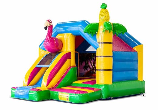 Zamów dmuchany zamek do skakania ze zjeżdżalnią z różowym flamingiem JB Dmuchańce Polska. Dmuchane zamki z motywem flamingów ze zjeżdżalnią na sprzedaż w JB Dmuchańce Polska