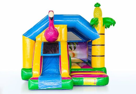 Zamów nadmuchiwany, kombi dmuchany zamek w motywie flaminga dla dzieci. Kup dmuchane zamki do skakania ze zjeżdżalnią w JB Dmuchańce Polska