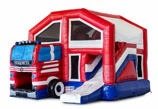 Kup dmuchany, wielofunkcyjny, dmuchany zamek do skakania ze zjeżdżalnią w stylu straży pożarnej dla dzieci. Zamów dmuchane zamki do skakania online w JB Dmuchańce Polska