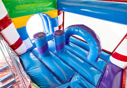 Zamów średni dmuchany leżaczek ze zjeżdżalnią ze zjeżdżalnią dla dzieci o tematyce cukierków. Kup nadmuchiwane leżaczki online w JB Dmuchańce Polska