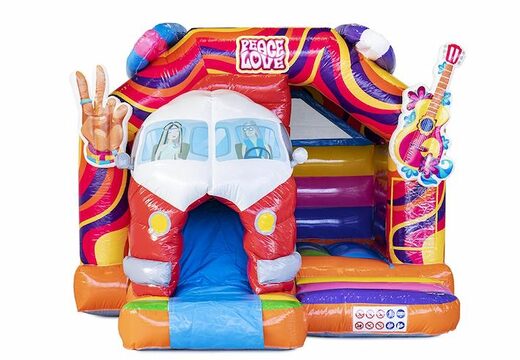 Opblaasbaar luchtkussen in hippy thema met glijbaan kopen voor kinderen