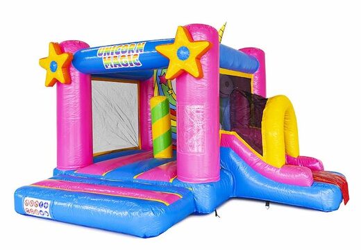 zamów mały dmuchany leżaczek ze zjeżdżalnią w motywie jednorożca