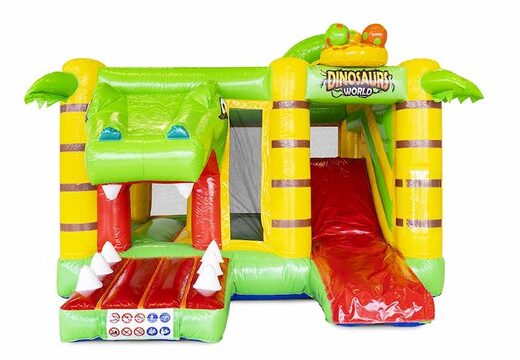 Kup kompaktowy dmuchany leżaczek ze zjeżdżalnią w motywie Dino dla dzieci