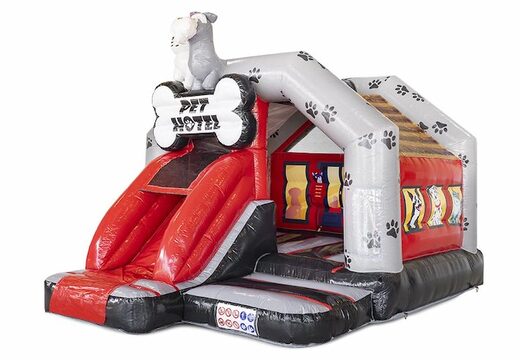 Zamów kombinację nadmuchiwanego bramkarza ze zjeżdżalnią w motywie hotelu zwierzęcego dla dzieci