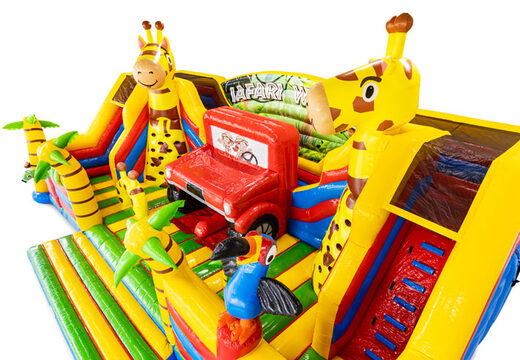 Żyrafa palma papuga dmuchany zamek w tematyce safari