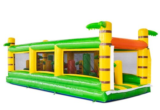 Modułowy tor przeszkód w kolorach żółtym, zielonym i pomarańczowym z palmą