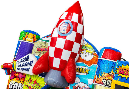Rakieta z buźką na wielozadaniowym komiksie JB Inflatables