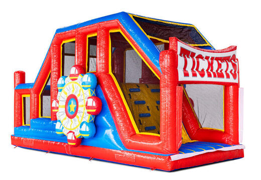 Czerwone niebieskie żółte dmuchane moduły toru przeszkód Base Jump