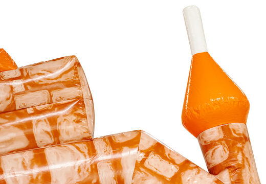 Pomarańczowa wieżyczka na standardowym zamku dmuchanym Orange Brick od JB w Meppel