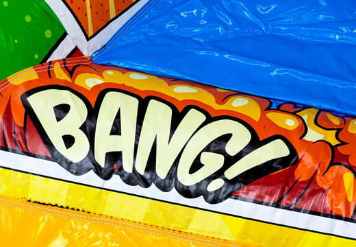 Zamek dmuchany A-frame Super Comic w stylu komiksowym dla dzieci, teraz dostępny w JB Inflatables