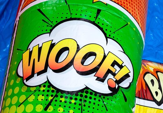 Nadmuchiwany zamek dmuchany A-frame Super Comic w tematyce komiksowej, idealny na wydarzenia i imprezy